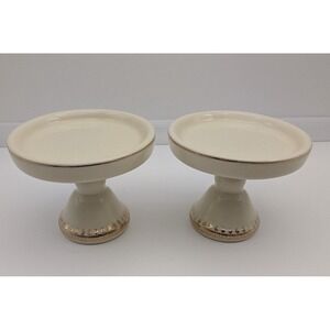 Victorian Trading Co Ceramic Mini Cupcake Stands Candle Holders VTC Pair Gold